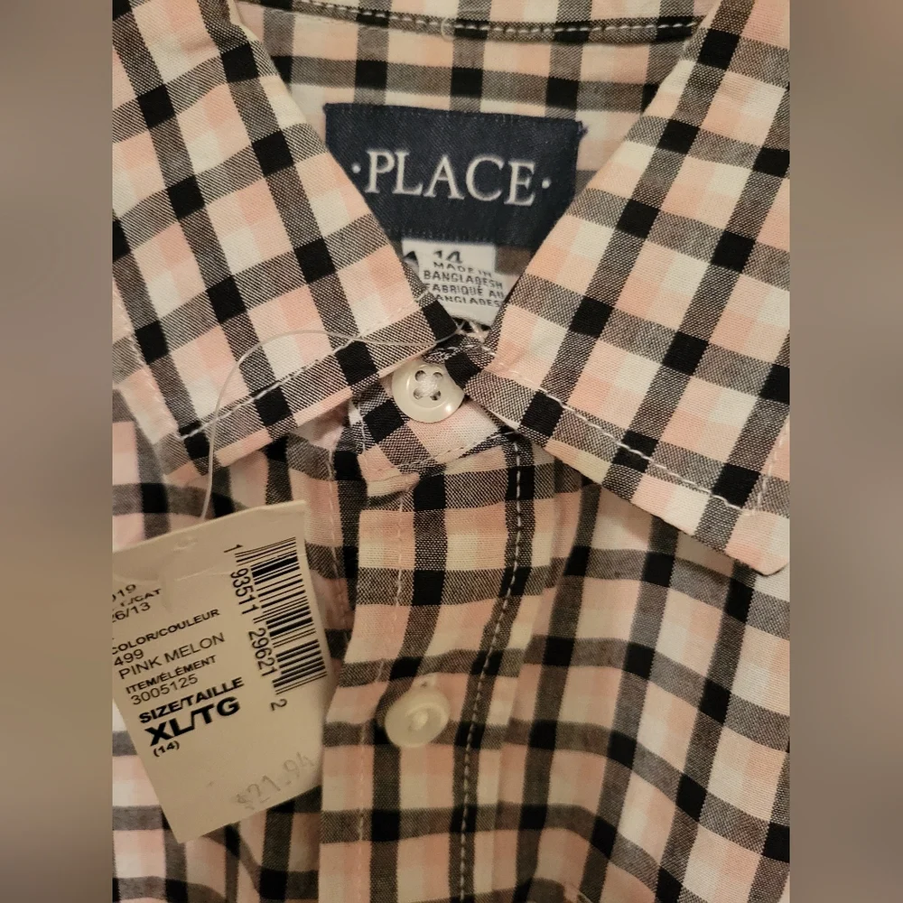 The Children's Place Boys Youth Black and White Plaid Button Down Shirt